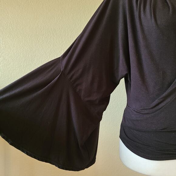 Whimsigoth Witchy Free People Top XS Black Boho Off The Shoulder Bell Sleeves - Picture 6 of 12